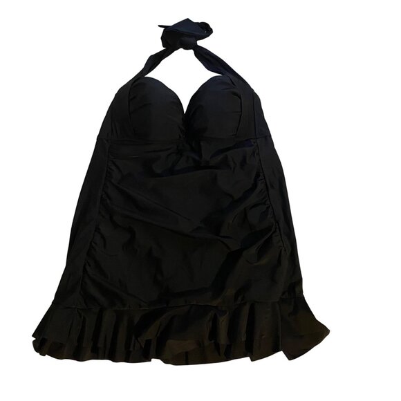 VM Women's 16W Black Halter Swim Dress Ruffle Hem Detail Beach Vacation Summer - Picture 13 of 15